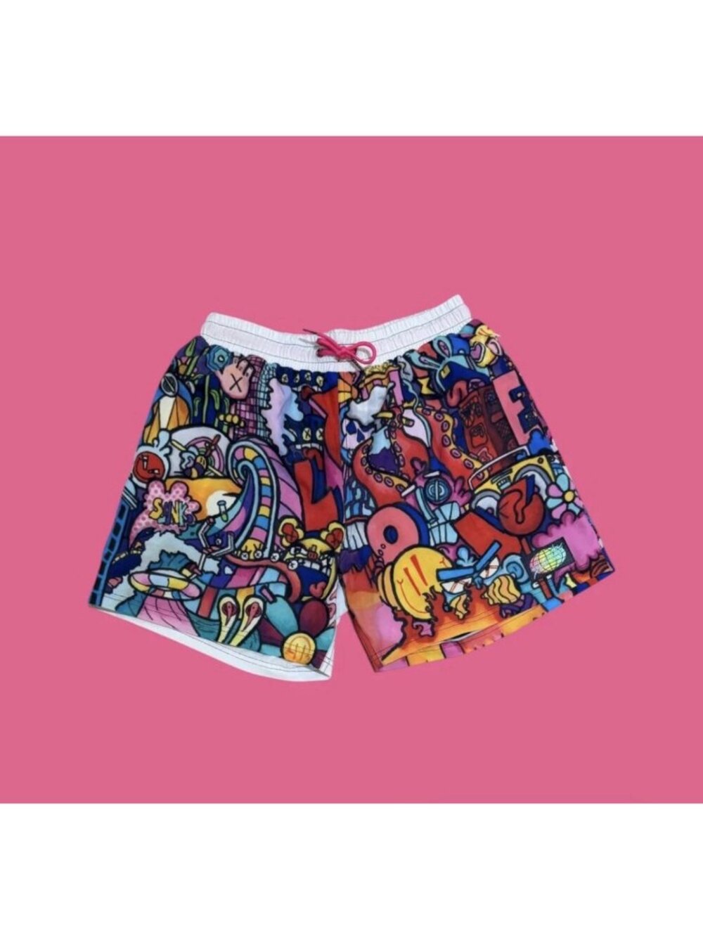 Slunk Slunkadoodles Men's Size XL  Multi Print Inseam Graffiti Shorts #Slunks